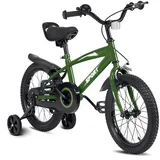 BODIOO Kinderfahrrad 14 Zoll, Fahrrad für Jungen und Mädchen mit Stützrädern, stabilem Rahmen, verstellbarem Sitz, Handbremse und Rücktrittbremse, geeignet für Fahrer von 94 bis 107 cm (Grün)