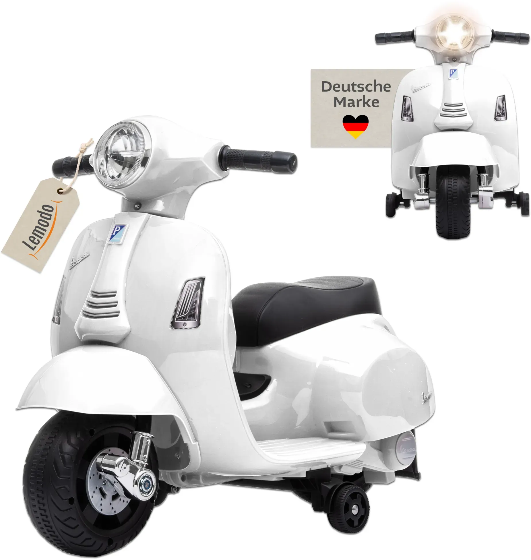 Vespa Kinder Elektrofahrzeug weiß, Elektro Motorrad für Kinder ab 18 Monate