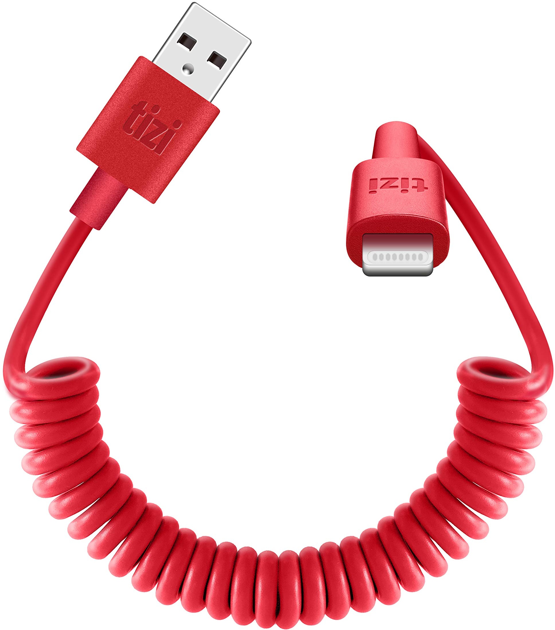 equinux tizi Spiralkabel – Lightning (1,4m, rot), Flexibles Daten- und Ladekabel, dehnbar von 30cm bis 1m (max. 1,4m), Apple Mfi Zertifiziert, kompatibel mit iPhone und iPad