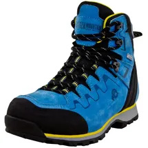 Guggen Mountain PM025 Damen Trekking-& Wanderstiefel Wanderschuhe Trekkingschuhe Outdoorschuhe wasserdicht mit Membran und Leder Farbe Blau-Gelb EU 36 - 36 EU
