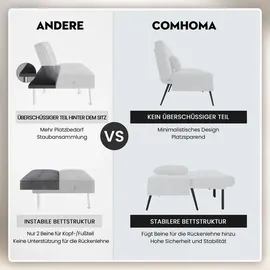 COMHOMA Schlafsofa mit Schlaffunktion, Futonbezug ausklappbar, ecksofa, Couch Gästebett, 3-Sitzer mit verstellbare Rückenlehne aus Kords... - Weiß