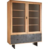 DeLife Vitrine Teele 115x150 cm Akazie Natur Schiefer 2