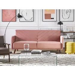 Schlafsofa 3-Sitzer Samtstoff rosa mit Holzfüßen SENJA