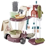 KRUZZEL Kinder-Staubsauger Reinigungsset Kinderspielzeug 18 in 1, (Spar-Set, Transportwagen mit Griff), fördert Organisation und Ordnung beim Spielen bunt