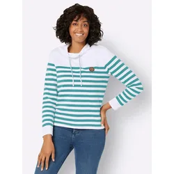 Sweatshirt CASUAL LOOKS, Damen, Gr. 48, blau (weiß, ozean, geringelt), 50% Baumwolle, 50% Polyester, gemustert, gestreift, mehrfarbig, Langarm, Sweatshirts