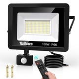 Tailcas LED Strahler mit Bewegungsmelder Außen 100W, 6500K Kaltweiß LED Fluter Aussenleuchte, Superhell 9000LM Außenstrahler, IP66 Wasserdicht Außenlampe mit Fernbedienung für Garten, Garage, Hof