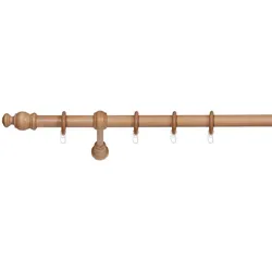 Ondeco Gardinenstange Holz 28mm 1-lauf Komplettgarnitur Vorhangstange Farbe: Buche, Größe: 240 cm