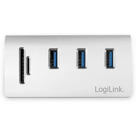 Logilink CR0045 3+2 Port USB 3.0 Hub (3-Port) mit Kartenleser für SD - Micro-SD Speicherkarten, Aluminiumgehäuse, mit eingebautem SD-Kartenleser Silber