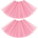 EUPSIIU 2 Stücke Tüllrock Damen, Tutu Damenrock, Tutu Tüllrock, Klassisch Elastisch 4 Lagig Petticoat, Puffiger Rock, Bubble Tanzkleid Rock, Rockabilly Petticoat, Karneval Kostüm Crinoline (Rosa) - Einheitsgröße