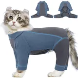 AOFITEE Katzenbekleidung, Warm Katzen Weihnachtskostüm Fleece Katzenanzug mit Vier Beinen, Rollkragen Katzenpullover Wintermantel Katzenbody Sphynx Kleidung Winter Katzenbody Nach Op, Blau XL