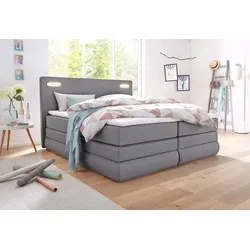 Boxspringbett »Ninoni«, inkl. Bettkasten, Topper und wahlweise mit LED-Beleuchtung, hellgrau, , 44209765-0 Struktur grob   Holzwerkstoff   mit LED-Beleuchtung im Kopfteil