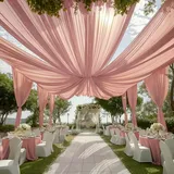EBETA Hochzeit Voile Querbehang Freihanddeko für Hochzeitsbogen & Traubogen Chiffon Himmelbett Vorhang für Hochzeit Zeremonie Bühnendekoration (Pink, 10 m x 0.73 m)