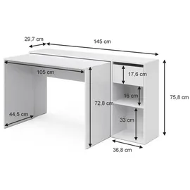Vicco Schreibtisch Ben, Weiß Computertisch ausziehbar Arbeitstisch Bürotisch
