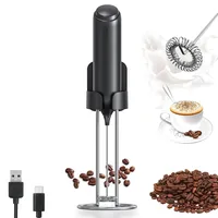 Elektrischer Milchaufschäumer Stab mit Edelstahlständer USB Aufladbar Manuell Milchschäumer Milk Frother Milchschaum Eiermixer für Kaffee, Latte, Cappuccino