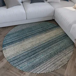 Teppich WECON HOME "Hamptons TWENTYFOUR", grau (grau blau), H:10mm Ø:200cm, Polyester, Teppiche, Kurzflor, Wohnzimmer, Schlafzimmer, elegant, robust, Streifen Muster