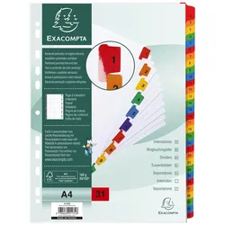 Exacompta Register numerisch bedruckt, weißer Karton 160g/qm, 31 Taben, 1-31, DIN A4