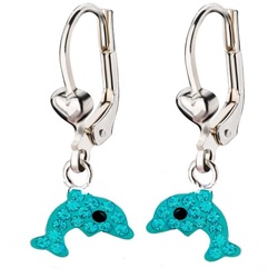 schmuck23 Paar Ohrhänger Kinder Ohrringe Kristall Delfin 925 Silber, Mädchen, echt, Sterling Silber blau|grün