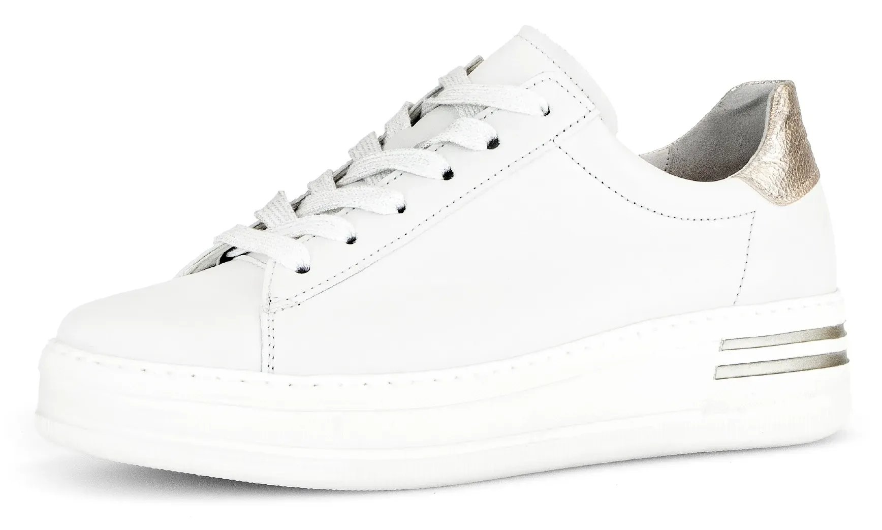 Plateausneaker GABOR "FLORENZ" Gr. 39, weiß (offwhite, platinfarben) Damen Schuhe Sneaker in bequemer Weite G = weit, Freizeitschuh, Halbschuh, Schnürschuh
