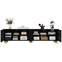 modfu TV-Lowboard 170x44x38 cm Schwarz/Gold Spanplatte