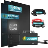 SUNNIVA® 1840W Balkonkraftwerk BIFAZIAL FULLBLACK komplett Steckdose TSUN 2000W Wechselrichter, PV Solaranlage, 4x 460W Glas-Glas Solarmodule, inkl. 5m Kabel, Bluetooth WIFI, Komplettset