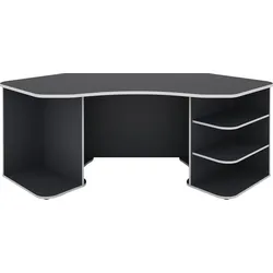Gaming-Tisch BYLIVING "Thanatos", grau (anthrazit, weiß, anthrazit, weiß, anthrazit, weiß), B:198cm H:76cm T:85cm, Tische, Breite 198 cm, moderner Eckschreibtisch