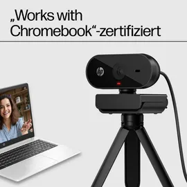 HP 320 All-in-One-Webcam (USB-A, 1080p/Full HD Auflösung, 360° schwenkbar, 66°-Weitwinkel, Belichtungskorrektur, Autofokus) Schwarz mit integrie...