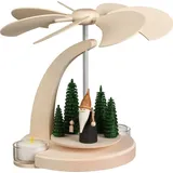 Seiffener Volkskunst | Weihnachtspyramide Teelicht Bogenpyramide | 18 cm Pyramide | Moderne Volkskunst aus dem Erzgebirge | 16266 | Bergwichtel