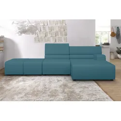 Ecksofa EGOITALIANO "Babouche, Designsofa mit außergewöhnlichem Sitzkomfort zum Wohlfühlen", blau (türkis), B:384cm T:98cm, Leder CAREZZA (echtes Rindsleder) ist ein Naturleder, dass die ursprünglichen Eigenschaften der Haut nicht verändert. Das Vorhandensein von verheilten Narben, Körnungsunterschiede, Falten, Adern, Unterschiede in den Farbtönen und andere Spuren, die die Natur auf diesen Fellen hinterlassen hat, sind ein Beweis für die absolute Echtheit und das Zeugnis ihres großen Wertes., Sofas