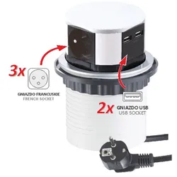 Möbel Einbausteckdose Tetra Box inkl.2 USB + 4 Schuko aluminium