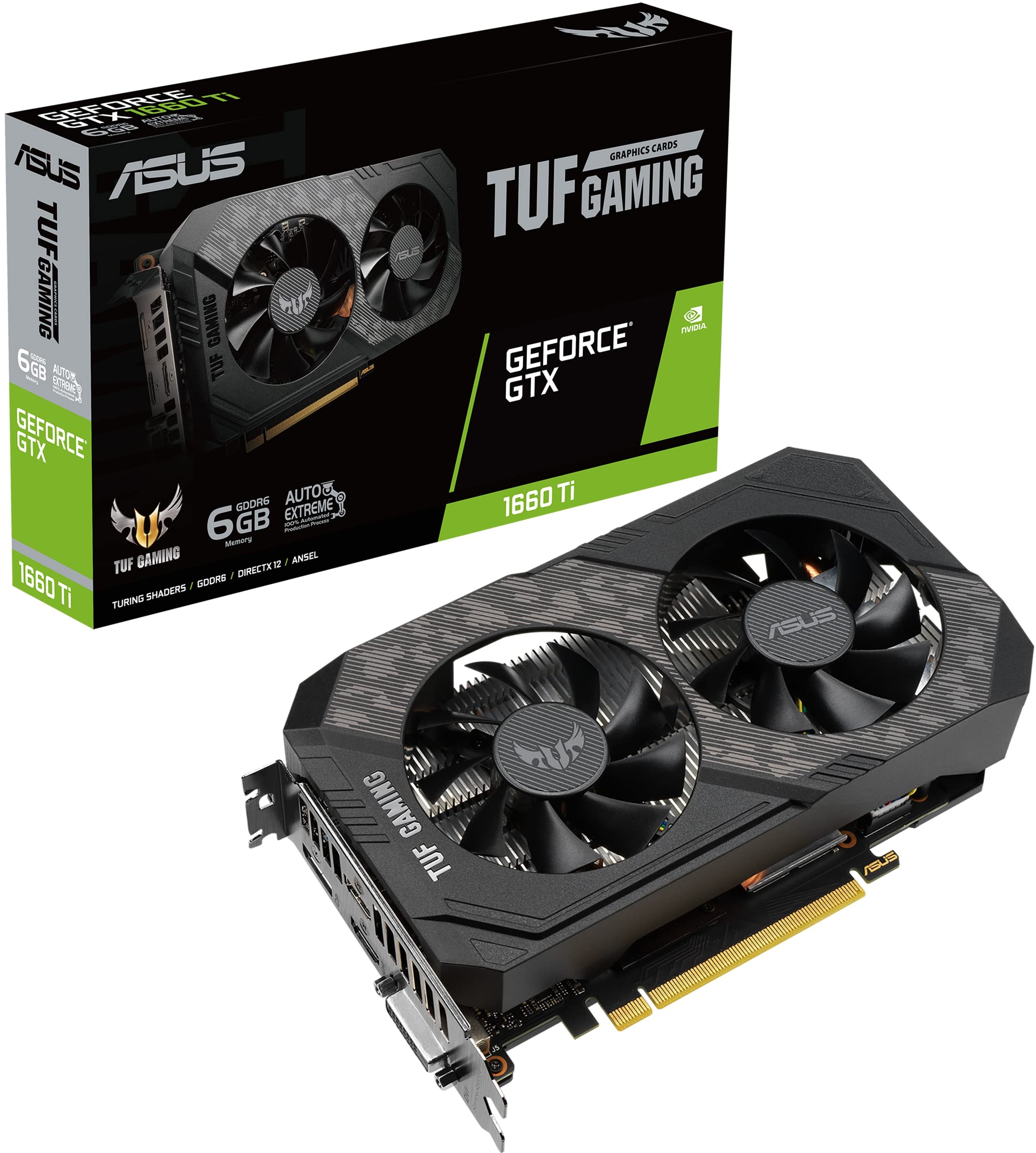ASUS TUF NVIDIA GeForce GTX 1660 TI 6G Gaming Grafikkarte (PCIe 3.0, 6GB GDDR6 Speicher, HDMI 2.0b, DIsplayPort 1.4, Nvidia Turing, TUF-GTX1660TI-6G-EVO-GAMING)