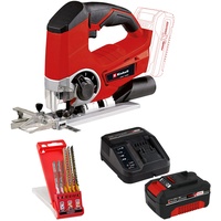 Einhell Akku-Stichsäge TE-JS 18/80 Li Power X-Change (18 V, 2400 min-^1 Hubzahl, 80mm max. Schnitttiefe, Staubblasfunktion, inkl. 4,0 Ah Akku, Ladegerät und Stichsägeblätter-Set)