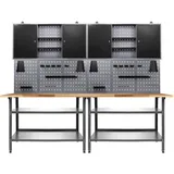 Ondis24 Werkstatteinrichtung 240 cm Werkbank Nobbi, Metall, Lochwand mit Hakensortiment, 2 Werkstattschränke (Arbeitshöhe 85 cm, Schwarz)
