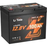 LiTime LiFePO4 12V 100Ah Gruppe 24 Bluetooth Lithium Batterie, 1280Wh, 100A BMS und Max. 15000 Zyklen, Mini-Größe Perfekter Ersatz für Blei-Säure für Wohnmobil, Solaranlage, Trolling-Motoren