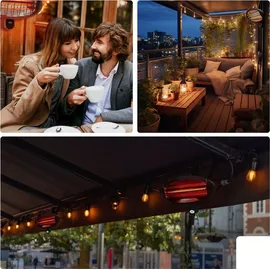 Perel Terrassenheizer Wandmontage, Zugschalter, spritzwassergeschützt, 3 Heizstufen, inkl. Befestigungsmaterial, Metall, Schwarz