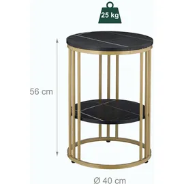 Relaxdays Beistelltisch Marmoroptik, 2 Ablagen, für Wohnzimmer, Metall & MDF, Sofatisch rund, HxD 56x40 cm, schwarz/gold