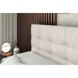 altdecor Boxspringbett mit Matratze Topper, Polsterbett mit Bettkasten BERO | Beige Casablanca | 140x200