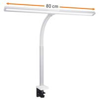 FeinTech 20-W-LED-Schreibtischleuchte / LED-Klemmleuchte LTL00320E, Tischmontage, 80 cm, weiß-silber