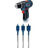 Bosch Professional 12V System Akku Bohrschrauber GSR 12V-15 (ohne Akkus und Ladegerät, im Karton) + 7X Expert SelfCut Speed Flachfräsbohrer Set (für Weichholz, Grobspanplatte, Ø 16-32 mm, Zubehör)