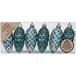 6 Zapfen Christbaumschmuck Kunststoff Weihnachtskugeln Anhänger petrol türkis