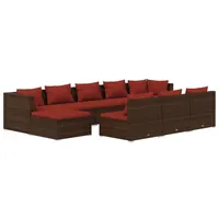 vidaXL 10-tlg. Garten-Lounge-Set mit Kissen Braun Poly Rattan