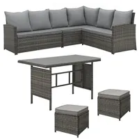 Svita Monroe Garten-Lounge Set Polyrattan Lounge-Möbel Sitzgruppe Grau