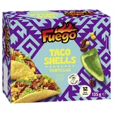 Fuego - Taco Shells, 12 Stück | Frittierte Taco-Schalen aus Mais | Zum Selbermachen von gefüllten Tacos | Vegan, ohne Geschmacksverstärker | 135 g