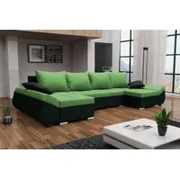 Fun Möbel Wohnlandschaft U-Form KLEO mit Schlaffunktion Schwarz-Grün -
