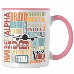 Trendation Tasse Pilot ABC Alphabet Tasse Geschenk Beruf Flugzeug Kaffeetasse rosa