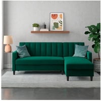 Dorel Home Ecksofa mit Schlafffunktion, Recamiere mit Stauraum beidseitig montierbar, Rückenlehne 2-teilig und 3-fach verstellbar, grün