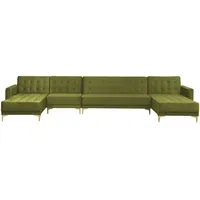 Beliani Wohnlandschaft, Grün, Textil, 6-Sitzer, 428x83x168 cm, Wohnzimmer, Sofas & Couches, Wohnlandschaften, Wohnlandschaften in U-Form