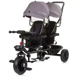 Babyshoppen Geschwisterdreirad Hip Hop, Schiebegriff, Sitze 360° drehbar, Gurte grau