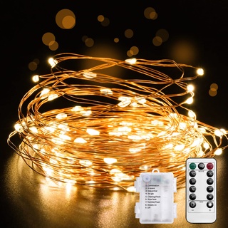 Aogled Lichterkette Batterie - Kupferdraht Lichter 5M Timer IP67 DIY Draht 50LEDs Micro,Innen Außen Weihnachten Zimmer Party Beleuchtung Deko Garten,A-STRING-50LED,Warmweiß,Lichterkette Batterie - 5m