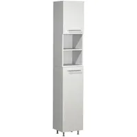 VCM Holz Badmöbel Badschrank Hochschrank Weiß, Kunststoff, 4 Fächer,