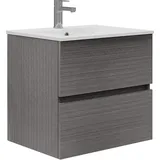 Baikal Trix Badezimmerschrank mit rundem Boden, 39 cm, Möbel 50 cm, 2 Schubladen, zur Wandmontage, Verschiedene Ausführungen und Maße, montiert, 2 Schubladen, 50 cm, Asche